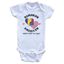 Romanian American What's Not To Love Heart Flags Romania Baby Bodysuit