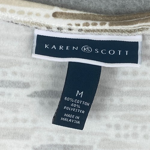 Karen Scott Top Womens M Tan Abstract Short Sleeve Stretch Knit Tee Casual - Picture 4 of 9