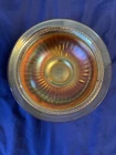 Vintage 8 inch peach carnival glass serving bowl ribbed & beaded (chip in base)