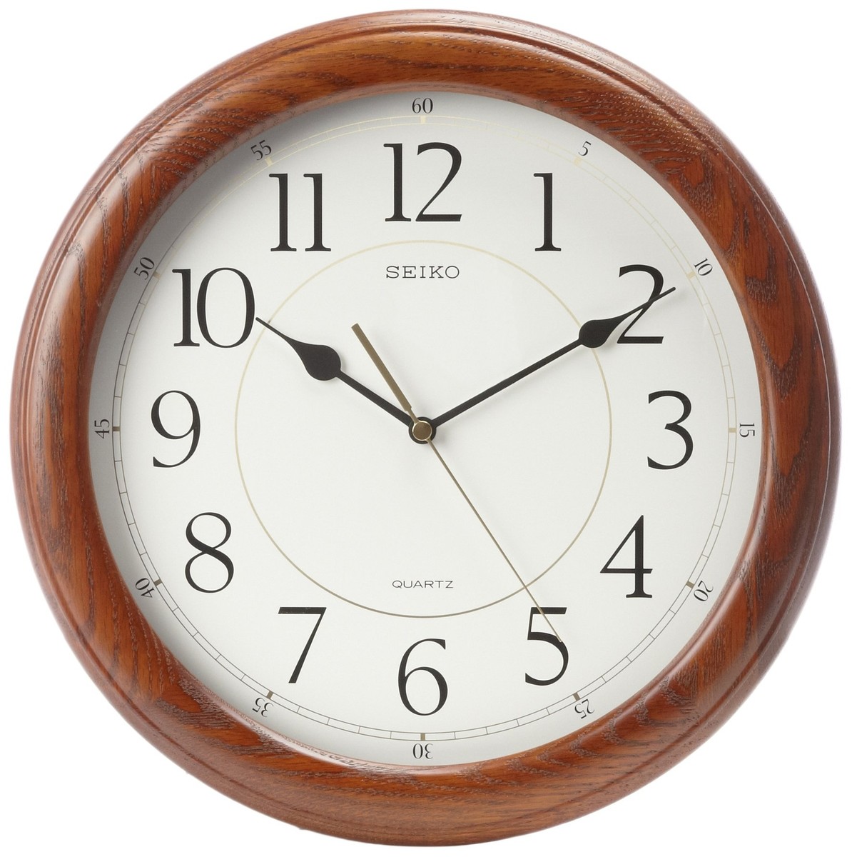 Seiko Wall Clock Quiet Sweep Second Hand Dark Brown Solid Oak Case