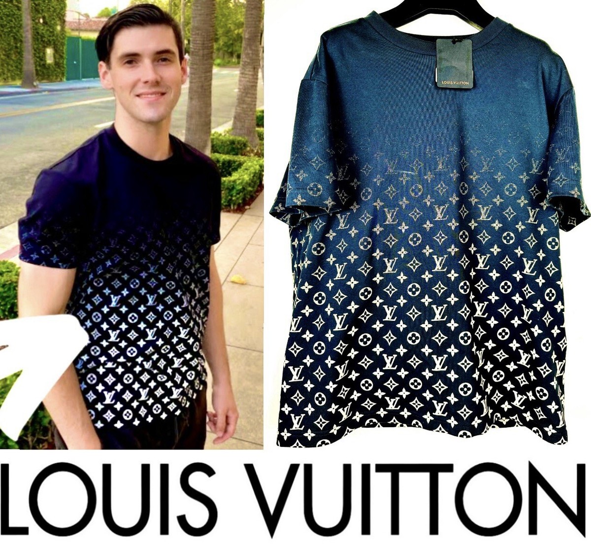 NWT Louis Vuitton 2023 Blue LV Monogram Gradient T Shirt Men NWT Louis Vuitton 2023 Blue LV Monogram Gradient T Shirt Men