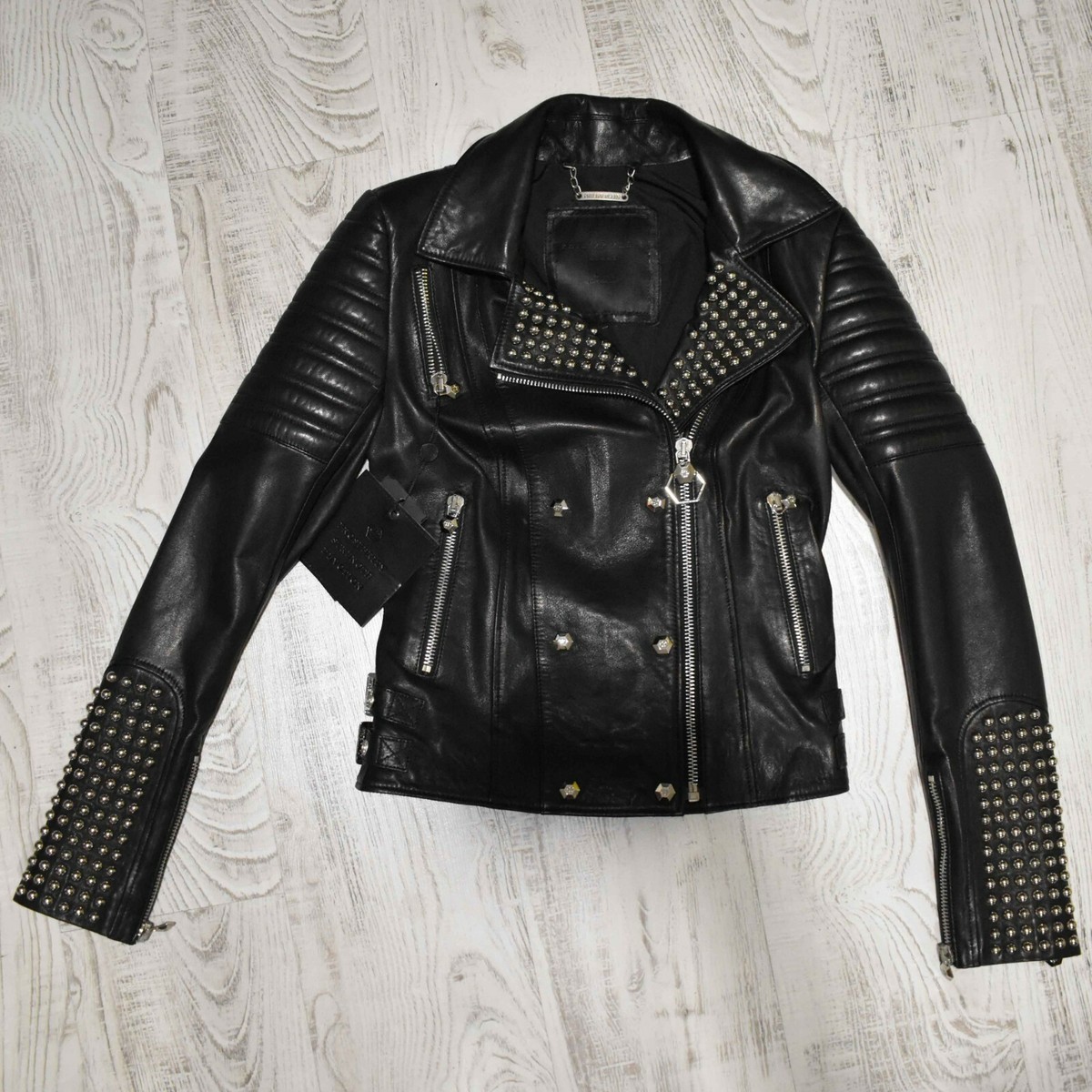 ジャケット PHILIPP PLEIN Women Jackets FAAC WRF0419 PTE003N02 BLACK Philipp Plein Women's Genuine Leather Black Motorcycle Biker
