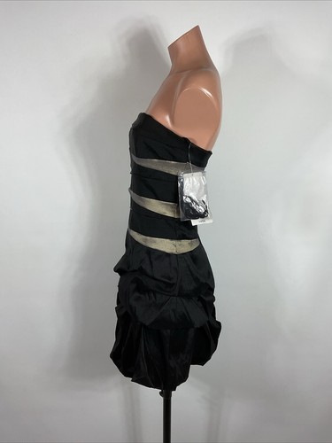 Vintage y2k 90s Silver Black Dress Ruched Tiered Mini S Prom Cocktail Prom NEW - Picture 19 of 21