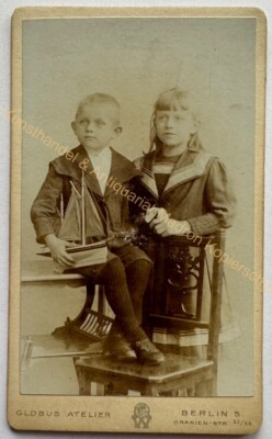 orig. CDV Foto Fotografie Bild alt Kind Kinder Mode um 1890 Berlin Schiff Boot