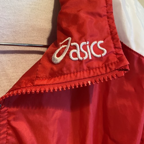 Vintage ASICS Strike Force Track Jacket Windbreaker Red White Mens Zip-up Lined - Picture 3 of 10