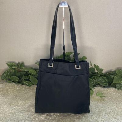 Prada Tote Bag Triangle Logo Nylon Leather Black Pocono From Japan