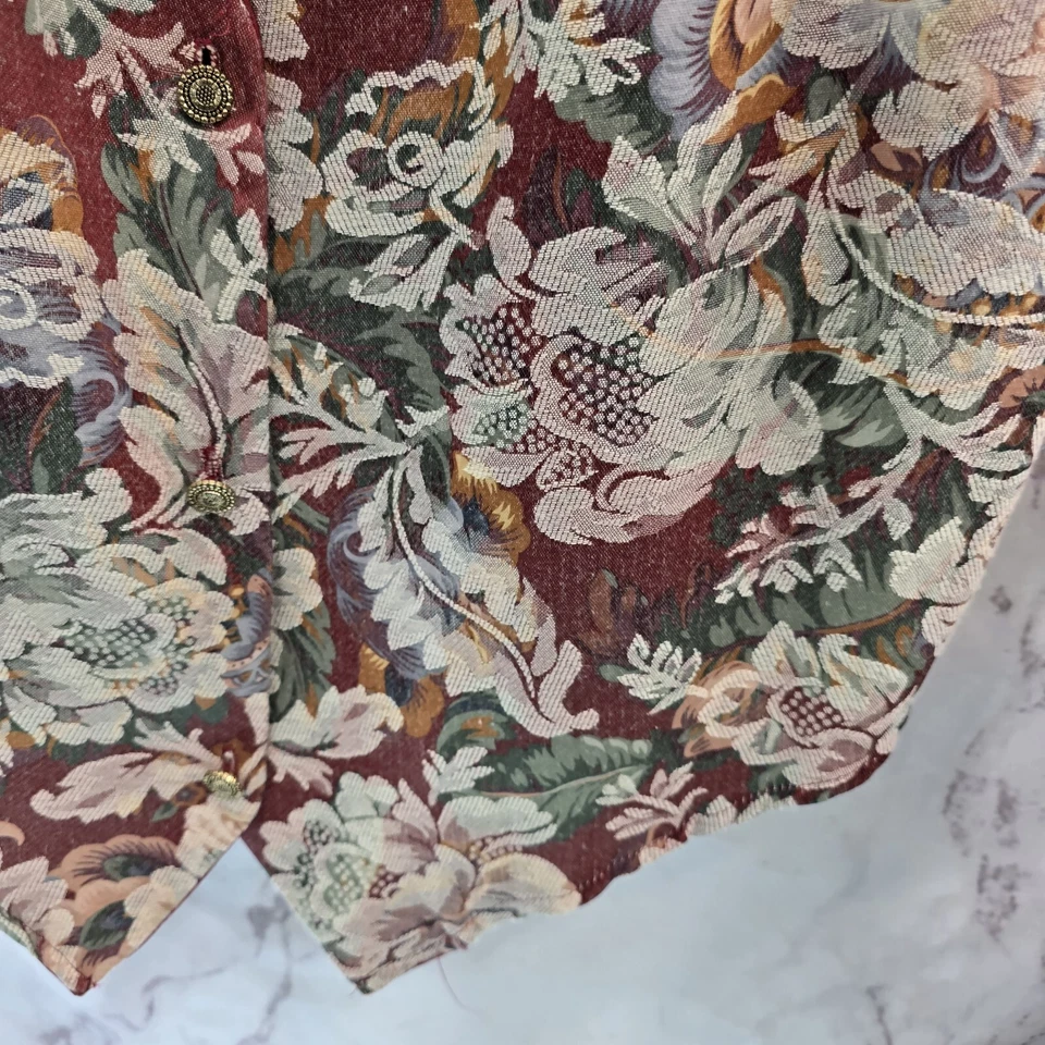 Vintage Tapestry Vest Womens XL Green Floral Woven Cottagecore 90s 80s Carpet - Image 4 of 4