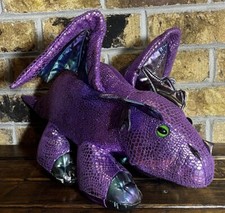 Vintage Dan Dee Large 19" x 11" Plush Shiny Purple Dragon Stuffed Toy Dinosaur