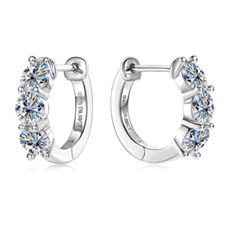 Huggie Hoop Earrings for Women Sterling Silver 4mm D Color Round Moissanite
