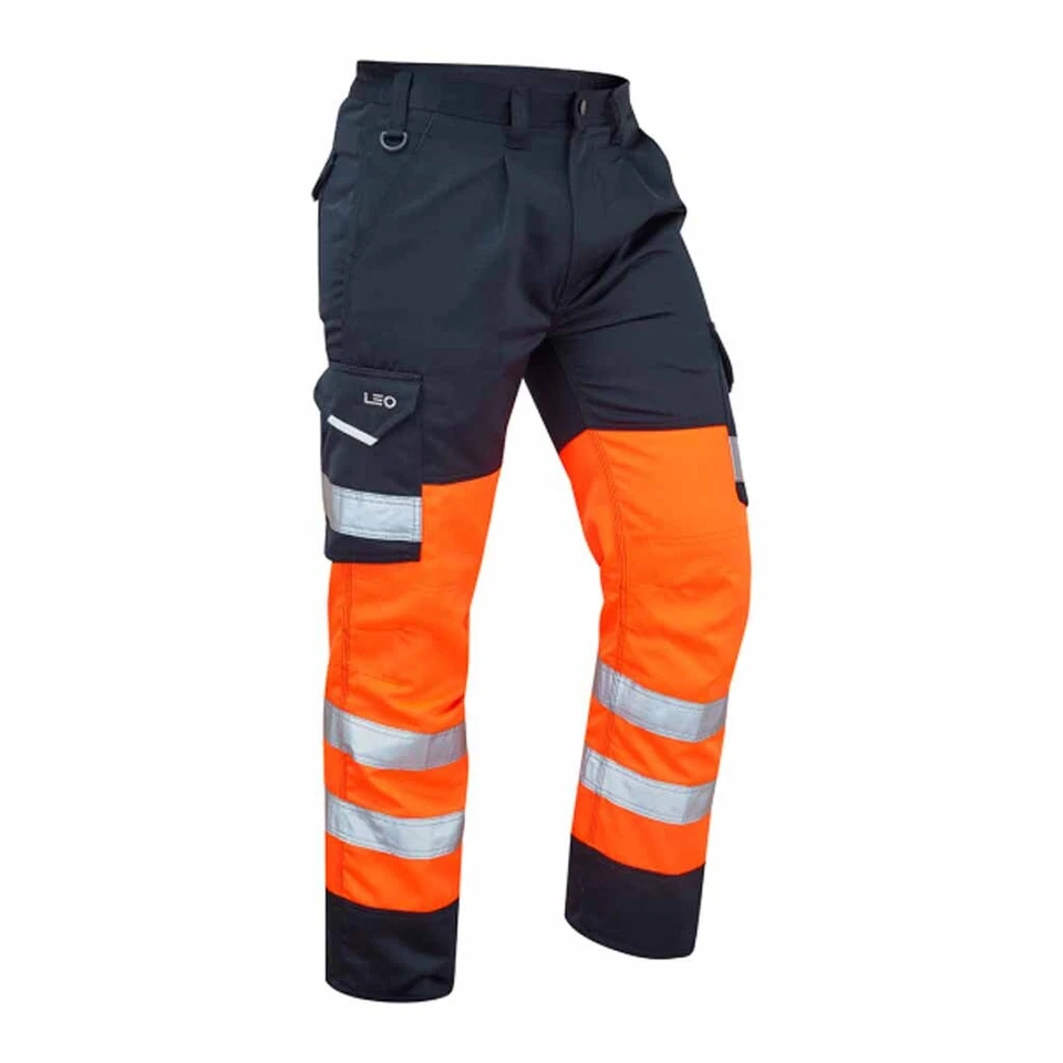 Leo Bideford Hi Vis Work Trousers EcoViz Class 1 Cargo Combat Contrast Trouser
