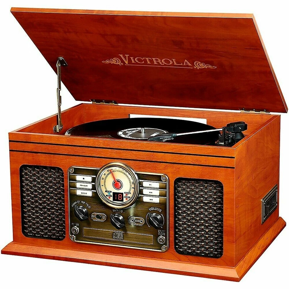Victrola 6-in-1 Nostalgic Bluetooth Record Player w/CD/Cassette/Radio Mahogany - Image 2 of 2
