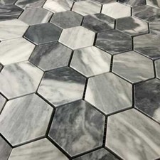 Marble Mosaics UK - Hexagon Stone Tiles - Bardiglio Marble - FULL TILE SAMPLE