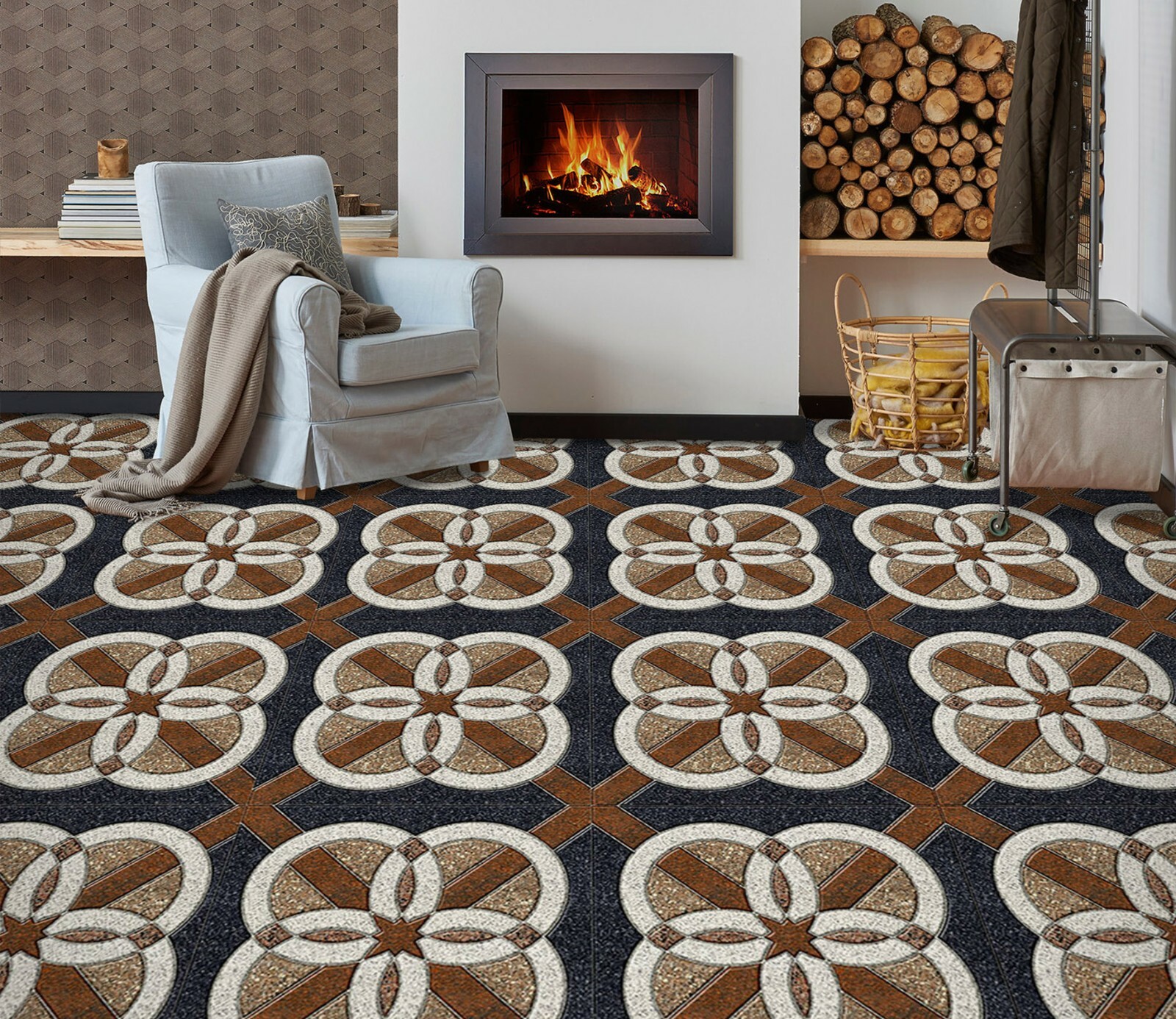 3D Flower Slate PKE2059 Floor WallPaper Murals Wallpaper Mural Print Bea