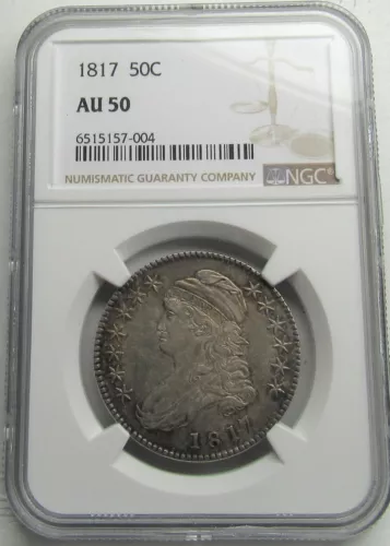 1817  Capped Bust Half Dollar, NGC AU 50.  Nice Original Example.  Rare Date