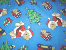Christmas Scrub Top M Medium Teddy Bear Tree Gift Blue Pocket