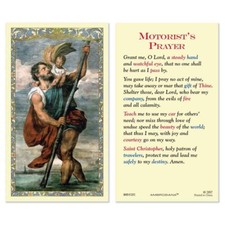 Laminated Motorist's Prayer St. Christopher Patron Saint of Travelers Holy Card