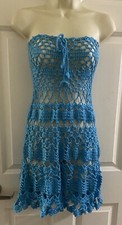 Youth handmade Blue Crochet Dress Beach Cover Up Size L