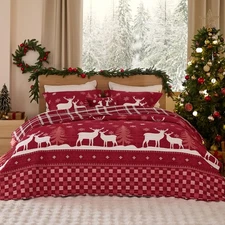 Bedsure Christmas Quilt Bedding - Red King Size Reversible Quilt with Snow and R