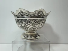 Antique RePousse Silver Plated Ornate Compote Bowl Floral Design 