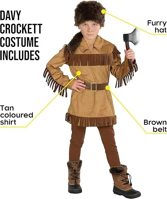 Disfraz Davy Crockett para niños Rey de la Frontera Pionero 4-14 años Halloween Foto 2 de 4