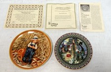 Vintage Bradford Exchange Enchanted Garden & Edwin M Knowles Thanksgiving Plates