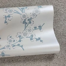 VTG GP&J Baker Blossom Wallpaper Double Rolls White Blue Floral 2.5 Rolls RARE