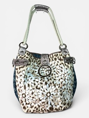 GUESS Hobo Bucket Y2K Moon Safari Denim Leopard Iridescent Embellished Glam Bag