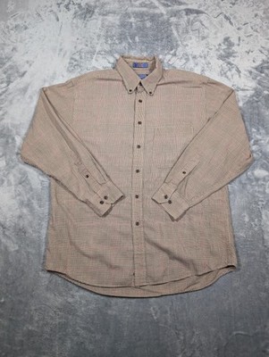 Pendleton Shirt Mens Large Brown Glen Plaid Canterbury Cloth Pima Merino Wool