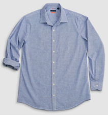 Van Heusen 16.5-17 Men's Traveler LT Tall Button Shirt LS Blue White Plaid Print
