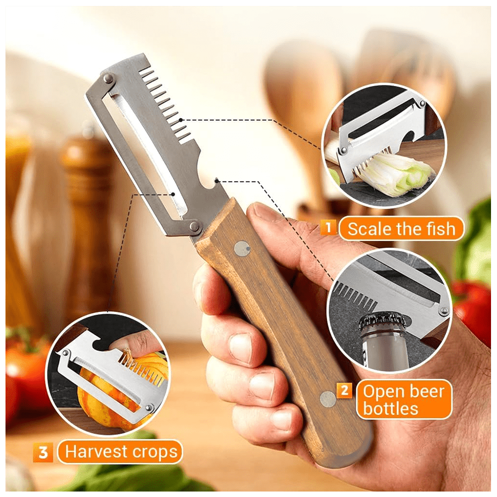 3-in-1 Multifunctional Peeler Stainless Steel Grater Slicer Wooden
