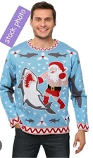 Sweater Mens Santa vs Shark Pretty Unique Christmas Sweater Size Small 