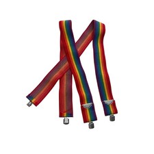 Rainbow Stripe Mork Mindy Suspenders Elastic Adjustable Metal Clips Y Back