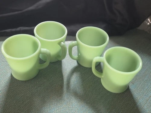 4 Fire King Oven Ware Jadeite Coffee Mugs Cups Vintage