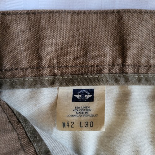 Vintage 1998 Dockers Linen Khakis Mens 42x30 Brown Double Pleated Cuffed Relaxed - Picture 3 of 10