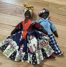 Vintage Haitian Souviner Dolls Bright Clothing, Cloth Man And Women Dolls.