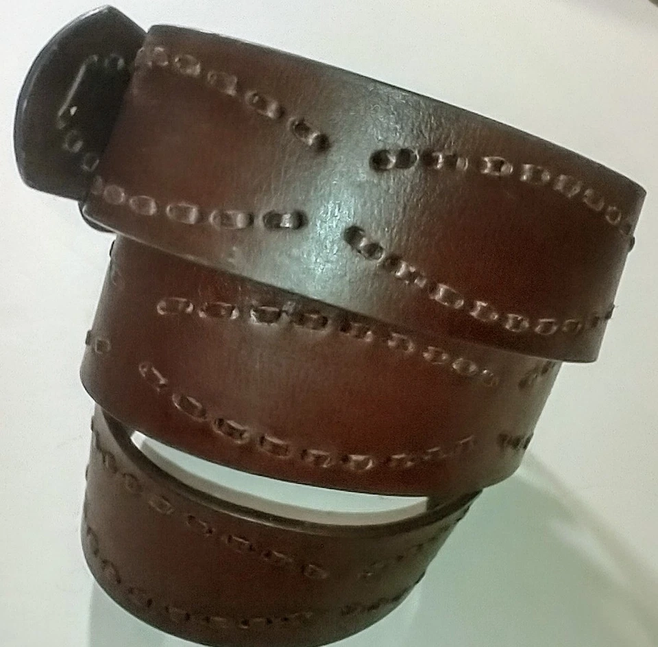 Cinturón de cuero marrón Sonoma para mujer con costuras con cordones y hebilla de metal talla: L Foto 3 de 4