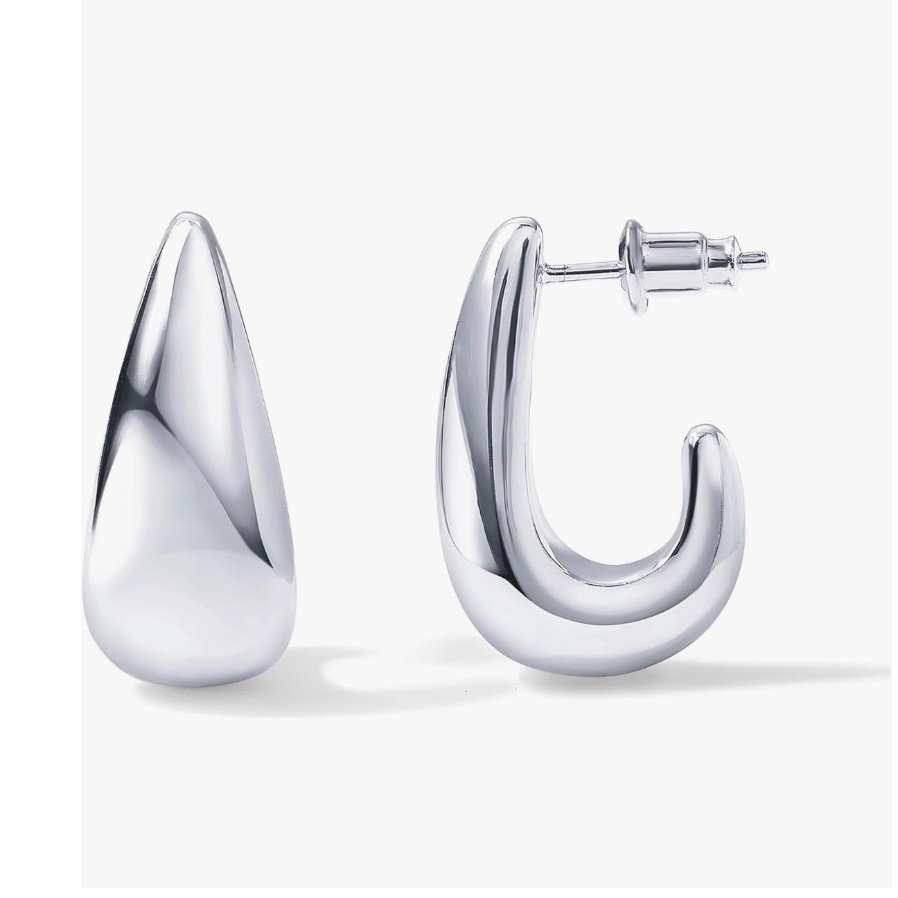 PAVOI Rhodium Plated Chunky Dome Hoop Earrings 925 Sterling Silver Posts Silver