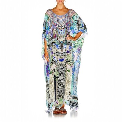 Camilla Dear Diary Round Neck Kaftan Silk One Size Long Maxi Versatile