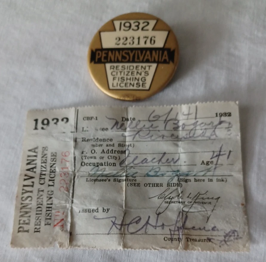 Collection de 7 permis de pêche anciens de Pennsylvanie datant des années 40 - Canada