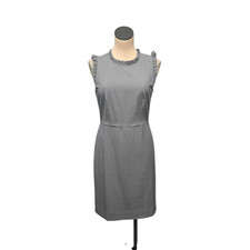 J Crew Dress Womens 6 Gray Sleeveless Ruffle Neck Sheath Office Career Work