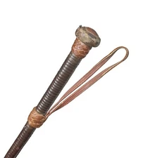 Vintage Antique Leather Wrapped Braided Horse Bull Riding Whip Crop Stick Old