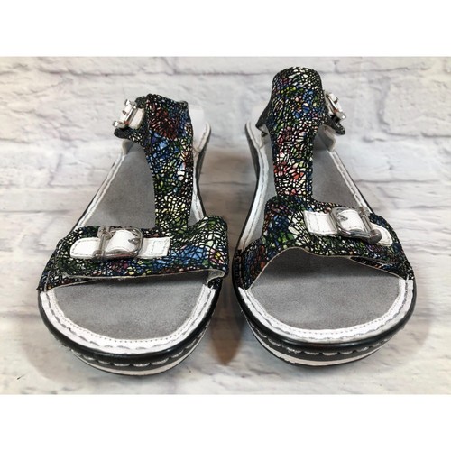 Alegria LAR-391 Black Multicolor Leather Wedge Sandals Womens 38/ 8-8.5 (5g7) - Picture 9 of 9