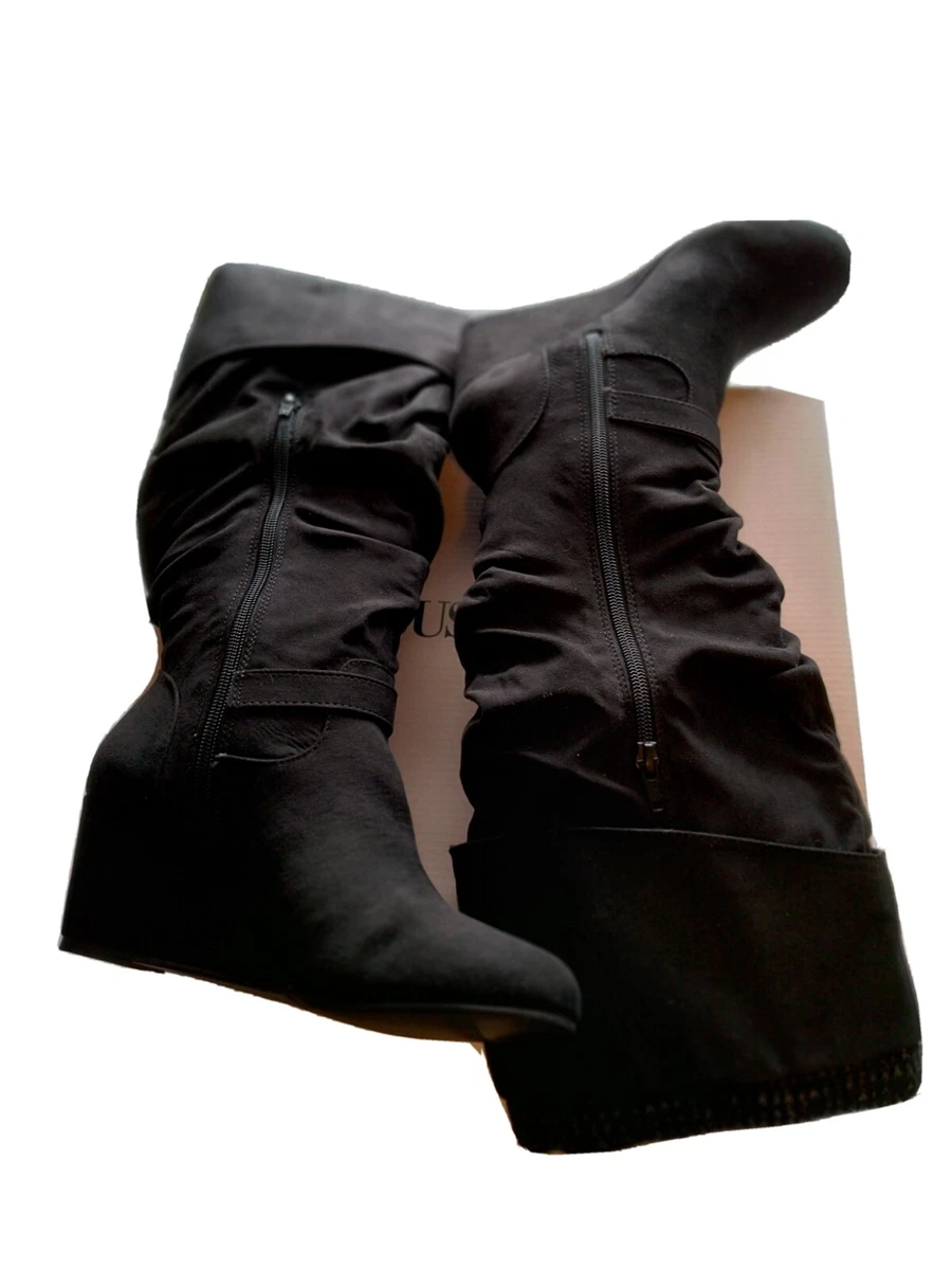 Black wedge boots store wide calf