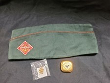 Vintage Boy Scout Lot Explorer Sanforized Cap, Neckerchief Slide, and Pendant