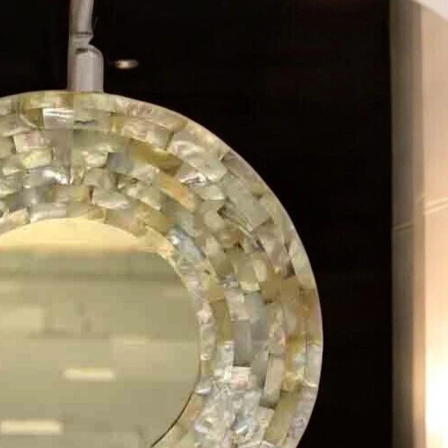 Espejo colgante de pared redondo madreperla 24" diámetro tocador interior decoración Foto 3 de 4