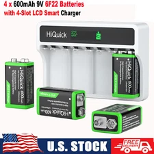 HiQuick 4x 600mAh 9V Rechargeable Batteries Li-ion +LCD NiMH NiCD Li-ion Charger