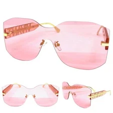 Oversized Modern Contemporary Wrap Shield SUN GLASSES Large Pink Rimless Frame