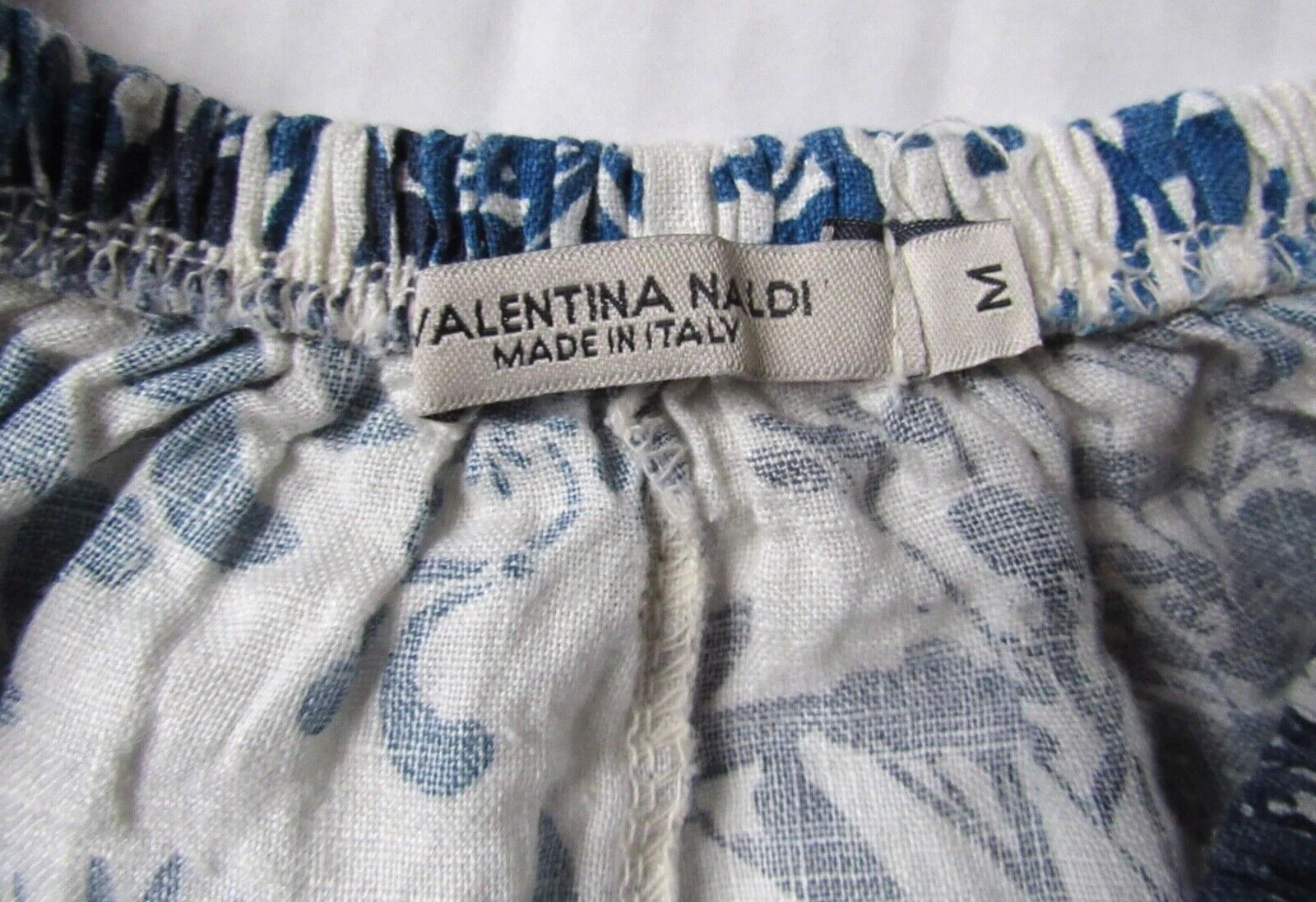 VALENTINO Abito donna Valentina Naldi Italy 100% lino avorio blu stampa floreale M Medium