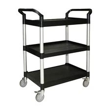 3-Tier Bus Cart - 176 lb Capacity, 33.5” x 16.1” x 37”, Swivel Casters & Brakes