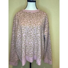 &merci Pink and Gold Leopard Print Sweater 100% Mohair Women's Medium Pullover